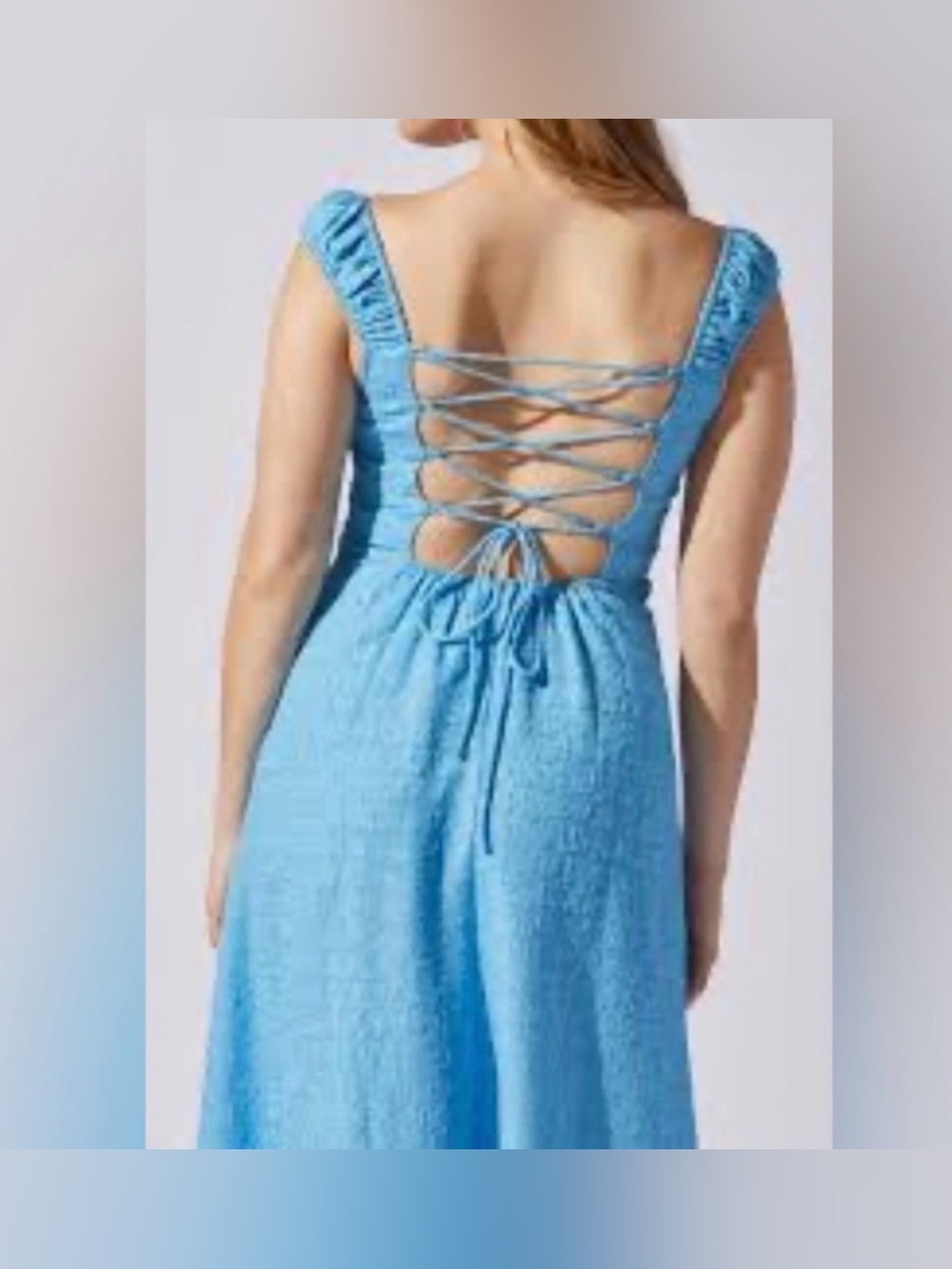 Astr Light Blue Lace-Up Backless Summer Dress